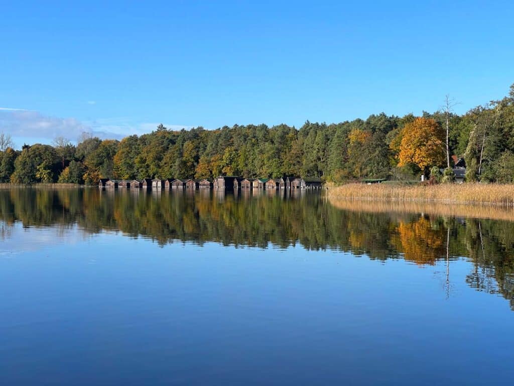 mehrere-kleine-bootshaeuser-an-mecklenburgischer-seenplatte